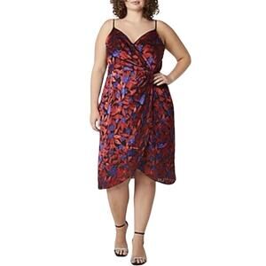 Worthington Dress Women's Size 4X Floral Red Purple Burnout Satin Sleeveless NEW